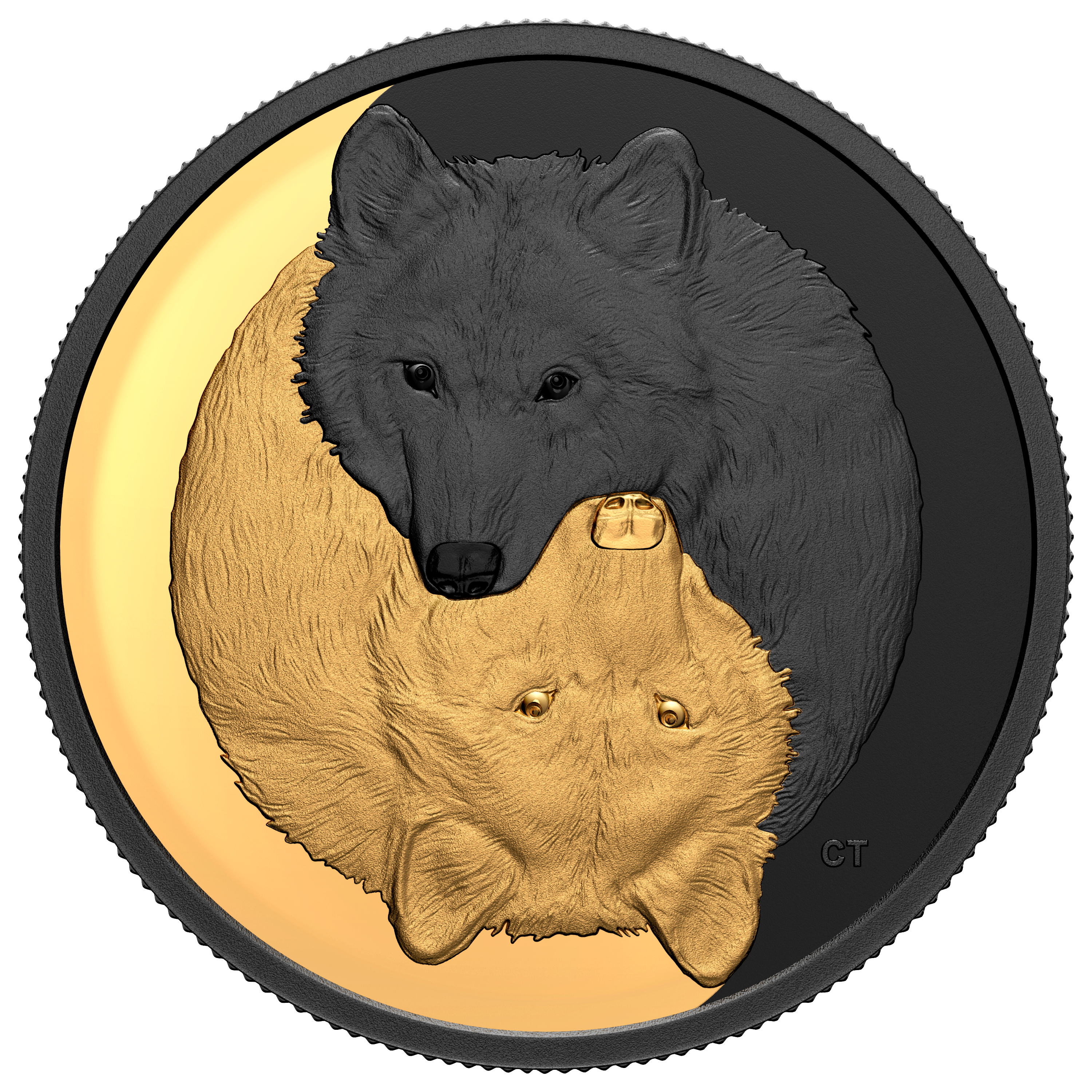 GREY WOLF Black and Gold Silver Coin $20 Canada 2021