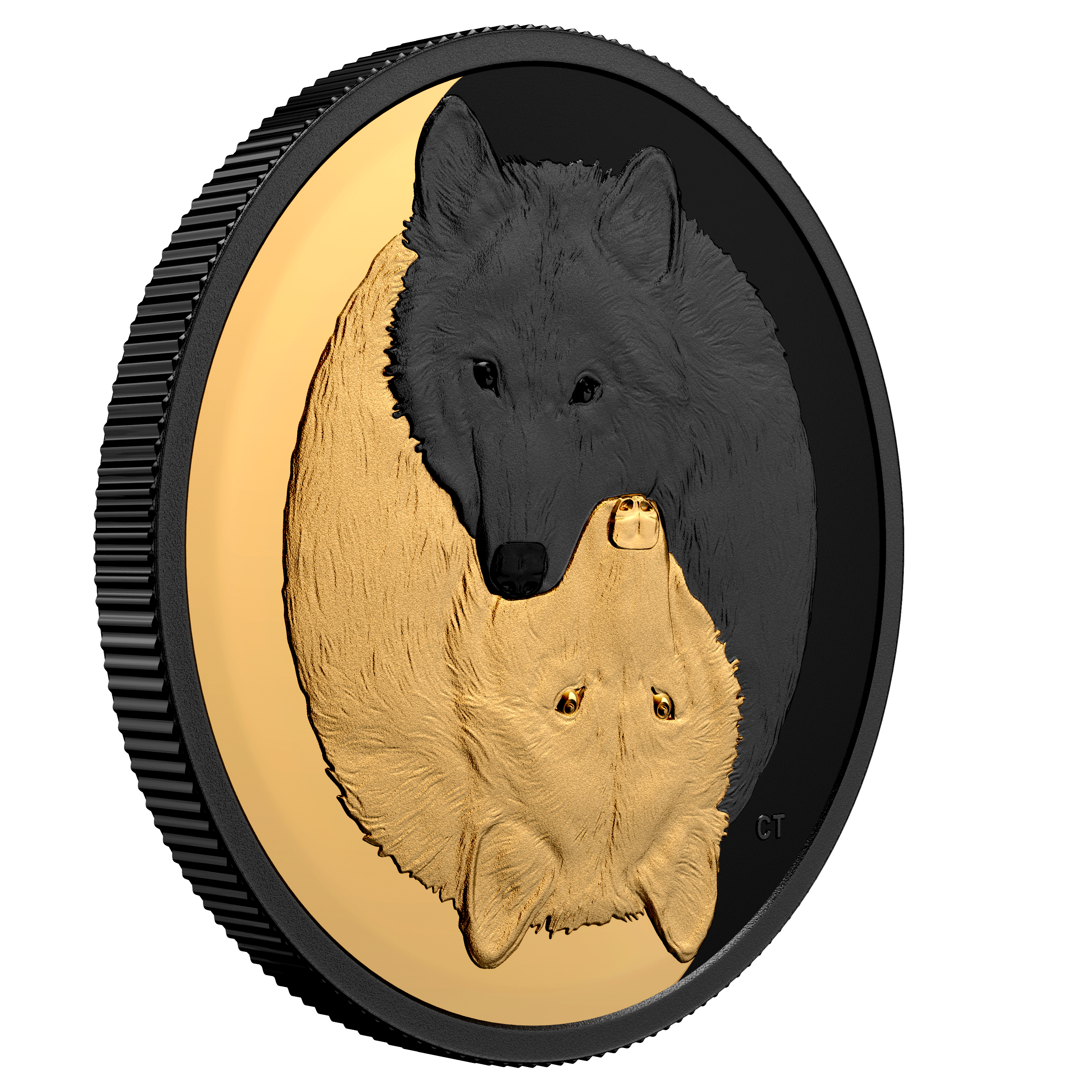 GREY WOLF Black and Gold Silver Coin $20 Canada 2021