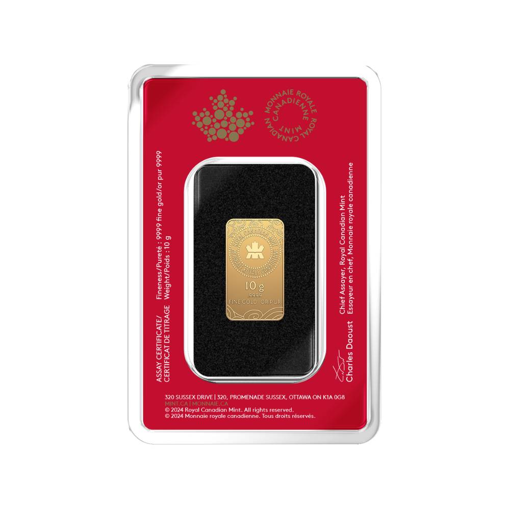 2025 Lunar Year of the Snake – 10 g 99.99% Pure Gold Bar (Premium Bullion) packaging obverse - Royal Canadian Mint