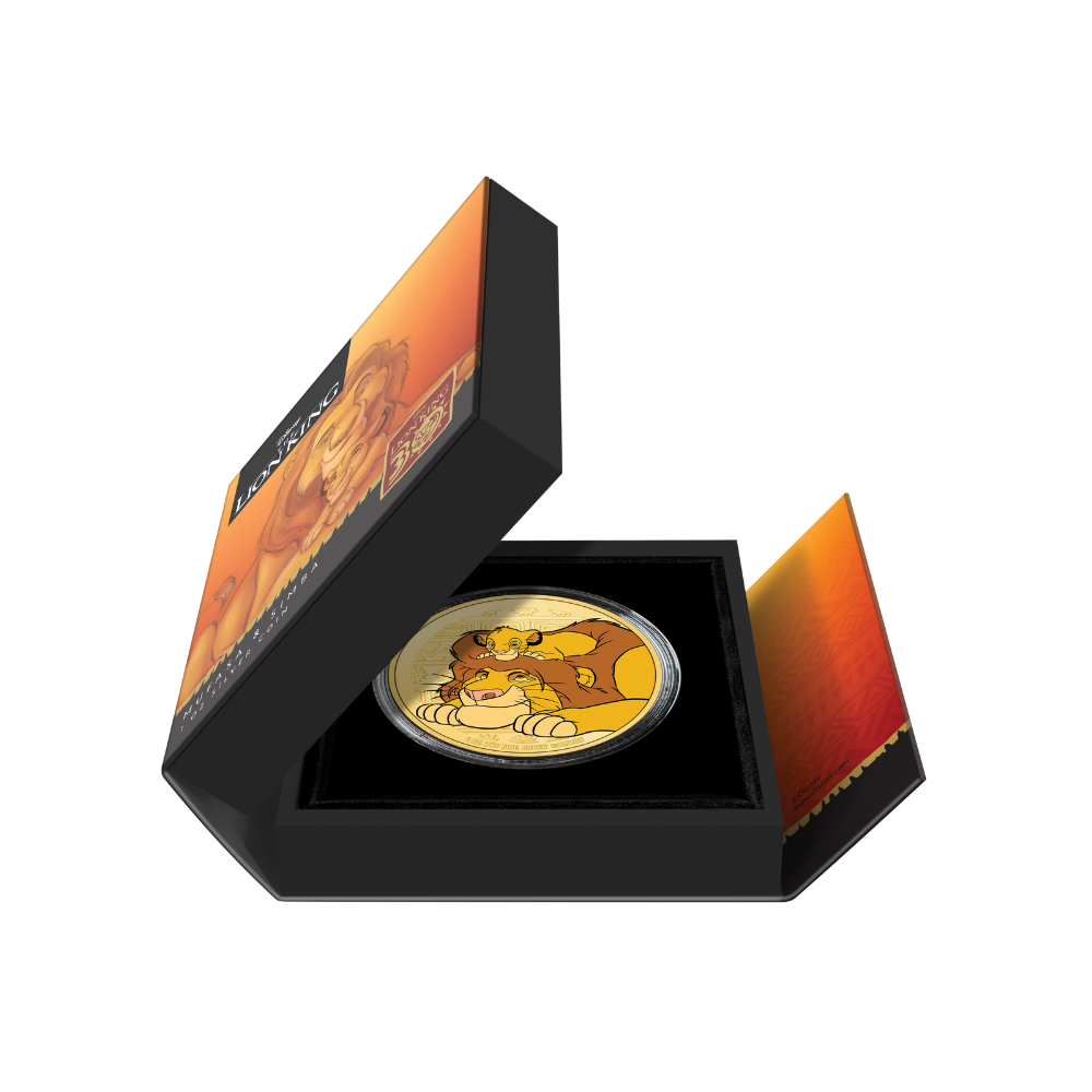 THE LION KING Disney 30th Anniversary Mufasa & Simba 1 Oz Silver Gilded Coin $2 Niue 2024