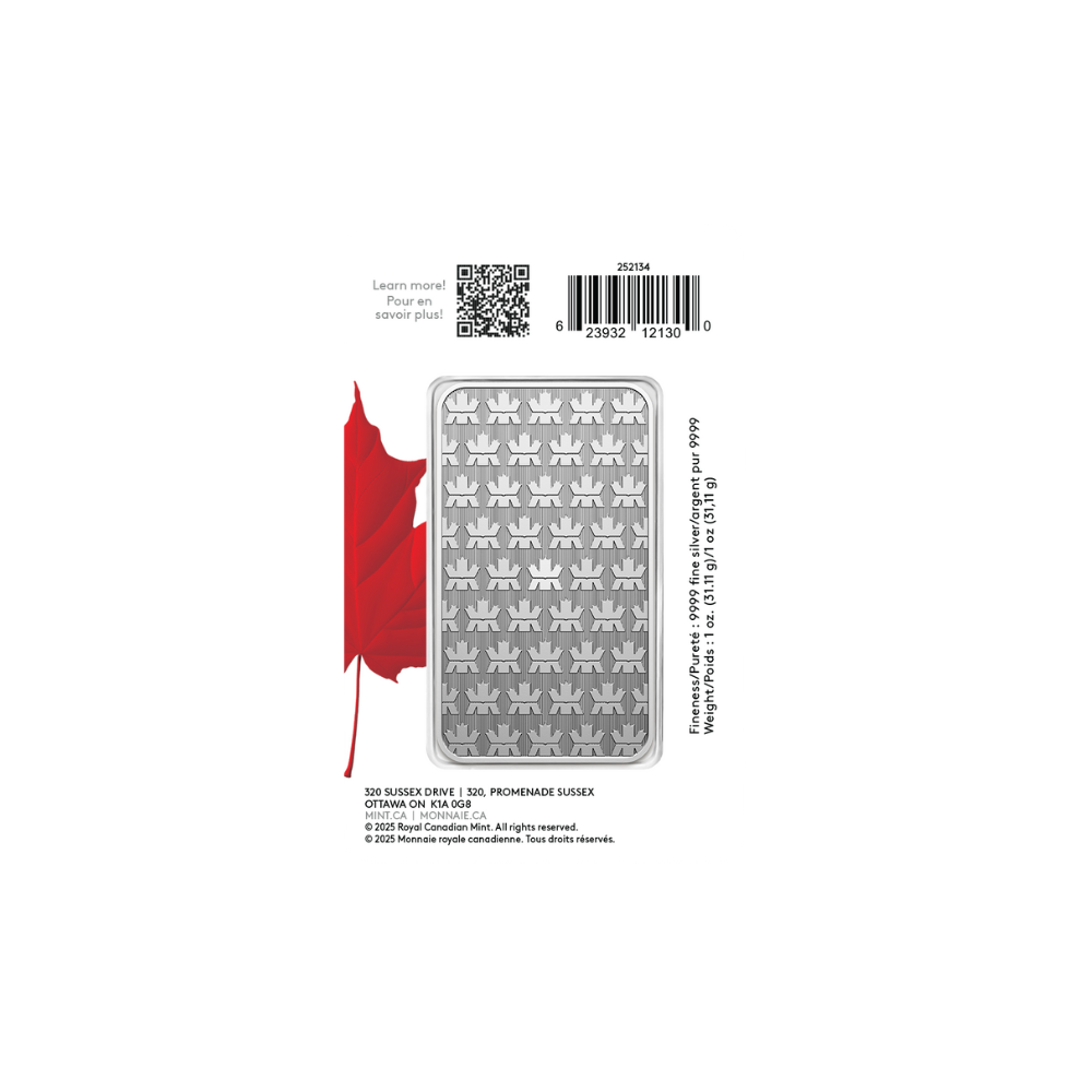 Pure Silver Bar in Proudly Canadian packaging - 1 oz. 99.99% Pure Silver 2025 (Premium Bullion)