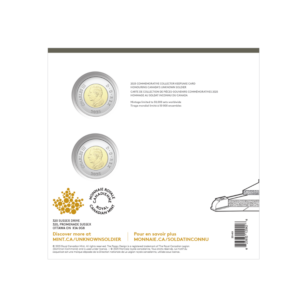 2025 Commemorative Collector Keepsake Card Honouring Canada’s Unknown Soldier ROYAL CANADIAN MINT