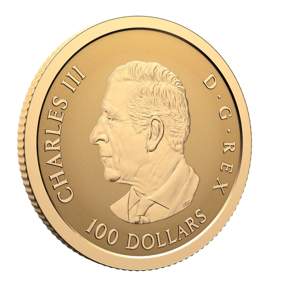 Gleaming Maple Leaves 1/4 Oz Pure Gold Coin 2025 Canada obverse oblique - Royal Canadian Mint