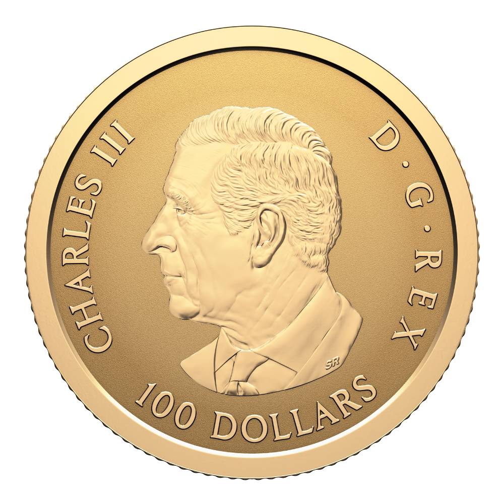 Gleaming Maple Leaves 1/4 Oz Pure Gold Coin 2025 Canada obverse oblique - Royal Canadian Mint