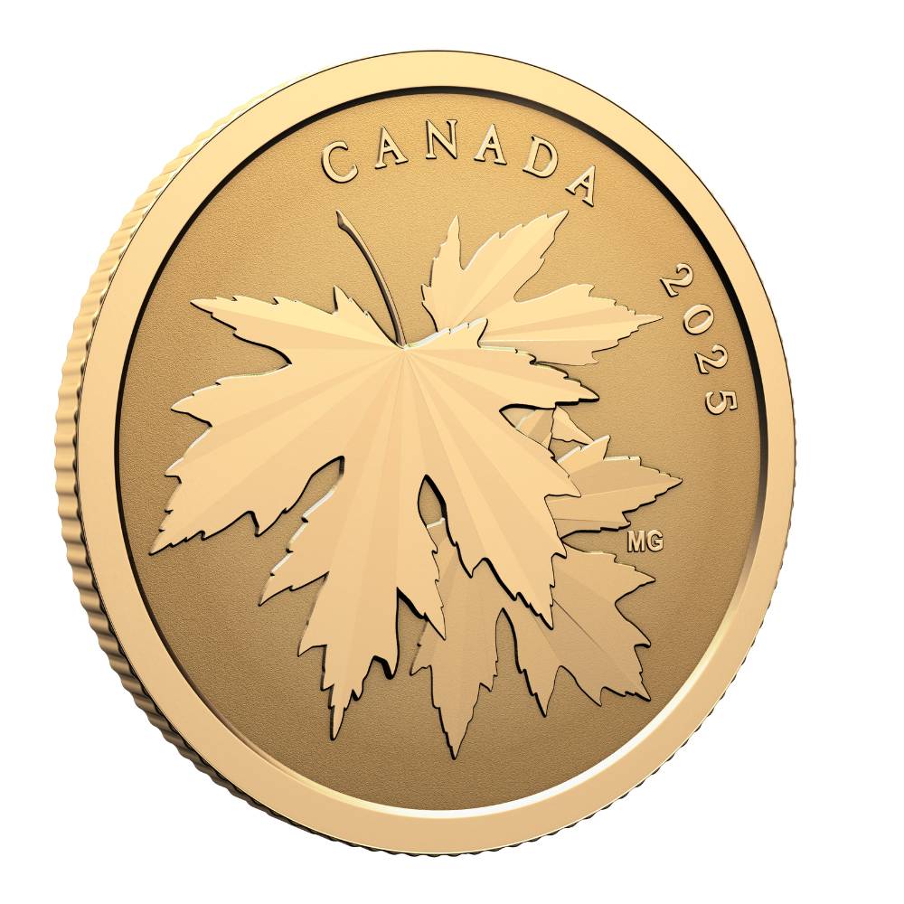 Gleaming Maple Leaves 1/4 Oz Pure Gold Coin 2025 Canada reverse oblique - Royal Canadian Mint