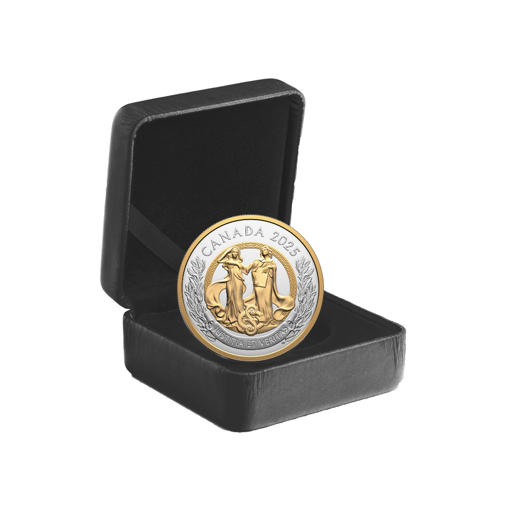 Allegories of Justice and Truth 1 Oz Fine Silver Coin Canada 2025 packaging Royal Canadian Mint