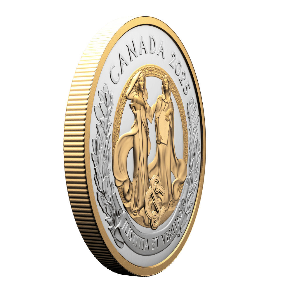 Allegories of Justice and Truth 1 Oz Fine Silver Coin Canada 2025 reverse oblique Royal Canadian Mint