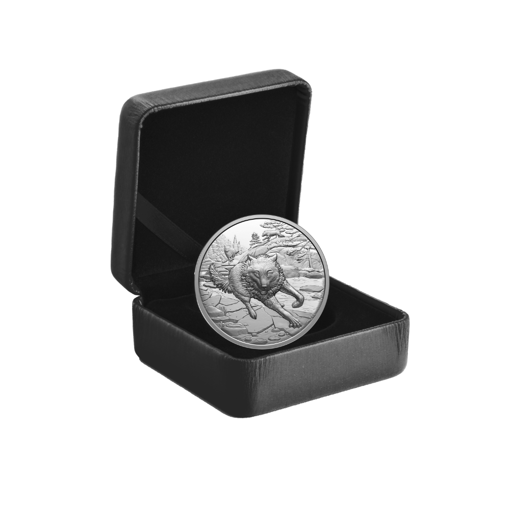 Great Hunters Grey Wolf 1 Oz Fine Silver Ultra High Relief Coin Canada 2025