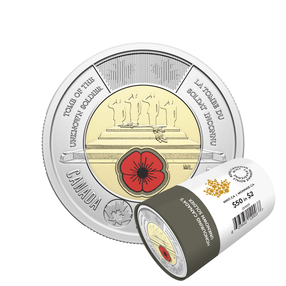 2025 $2 Honouring Canada’s Unknown Soldier Colourized Special Wrap Roll ROYAL CANADIAN MINT