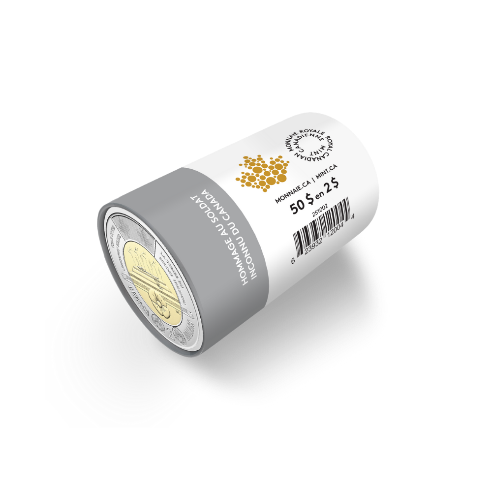 2025 $2 Honouring Canada’s Unknown Soldier Non-Colourized Special Wrap Roll ROYAL CANADIAN MINT