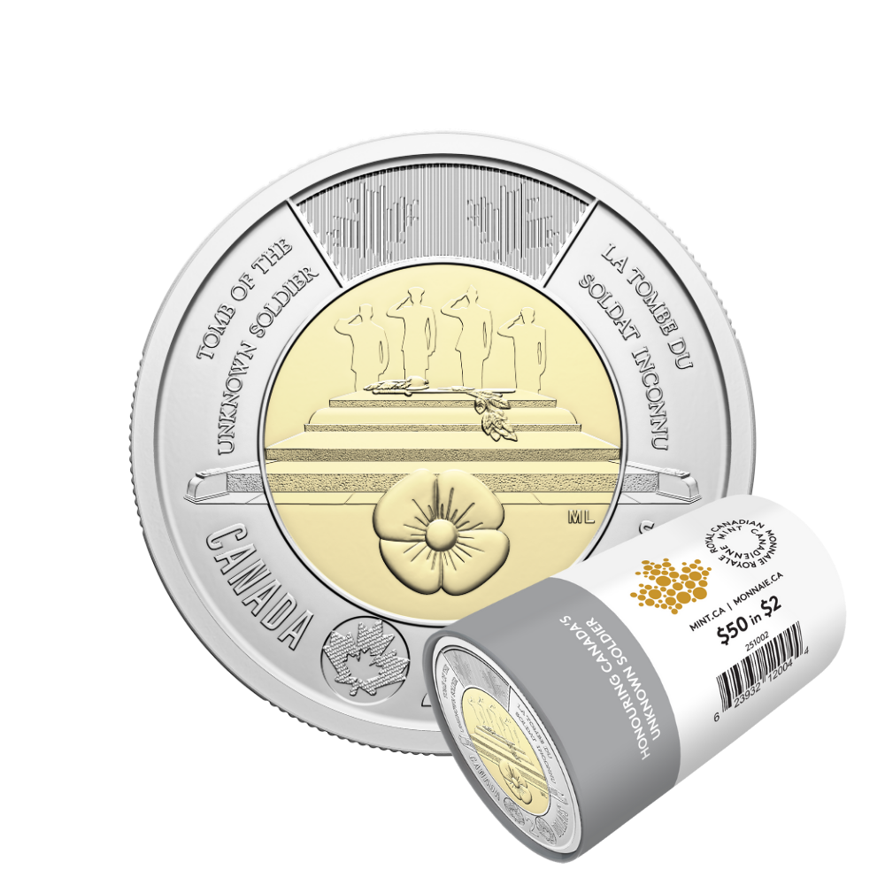 2025 $2 Honouring Canada’s Unknown Soldier Non-Colourized Special Wrap Roll ROYAL CANADIAN MINT