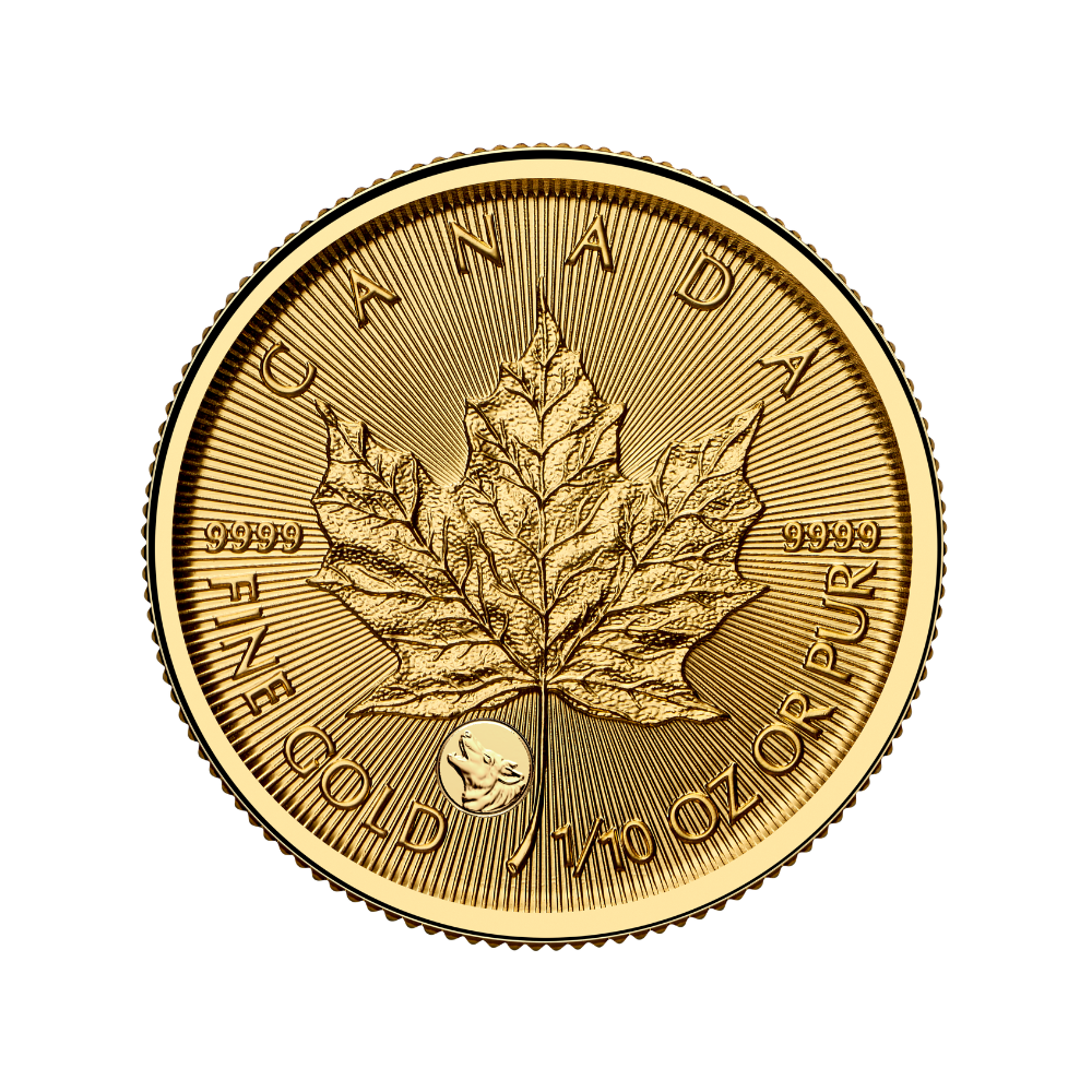 2026 Treasured Gold Maple Leaf: Wolf Privy Mark 1/10 Oz 99.99% Pure Gold Coin (Premium Bullion) Royal Canadian Mint