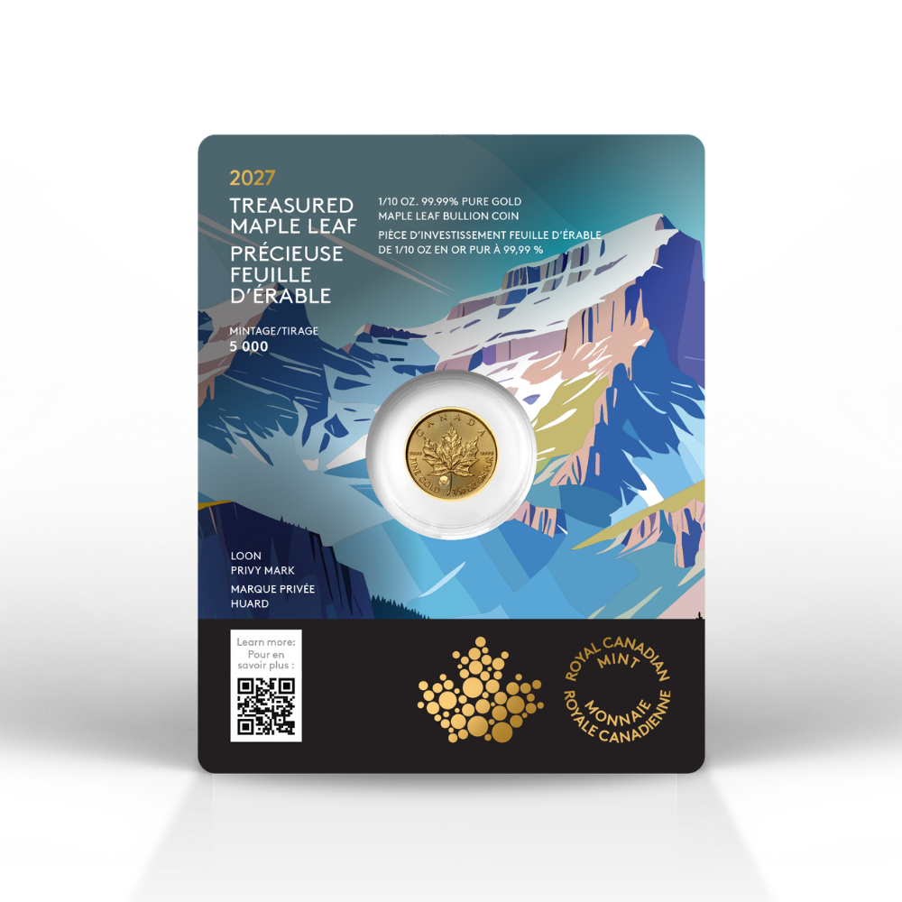 2027 Treasured Gold Maple Leaf: Loon Privy Mark 1/10 Oz 99.99% Pure Gold Coin (Premium Bullion) Royal Canadian Mint
