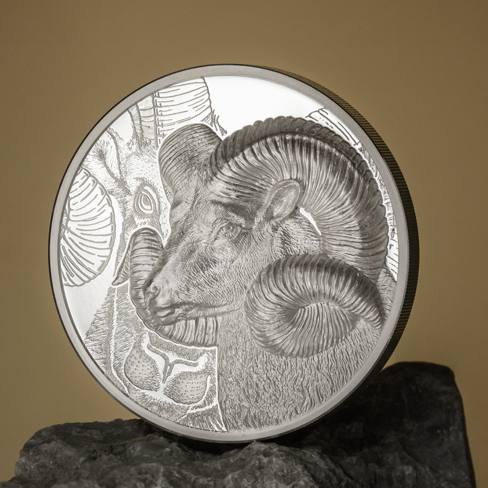 MAGNIFICENT ARGALI Wild Mongolia Ram 3 Oz Silver Coin 2000 Togrog Mongolia 2022