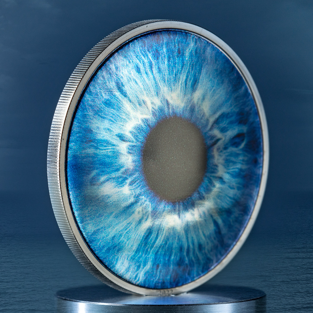 OCEAN BLUE Coloreyezed Eye 1 Oz Silver Coin $5 Palau 2022