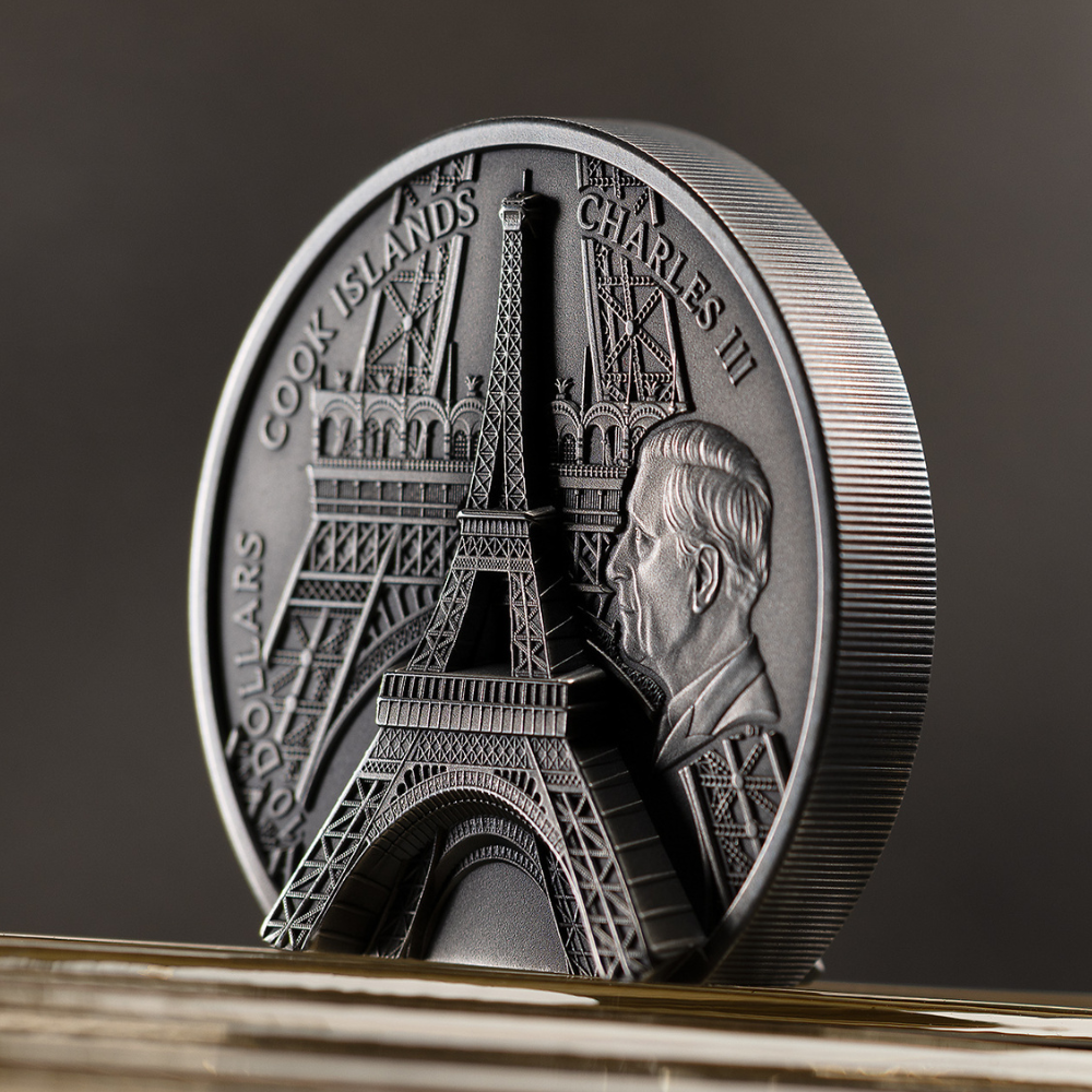 EIFFEL TOWER Historical Monuments 2 Oz Silver Coin $10 Cook Islands 2024