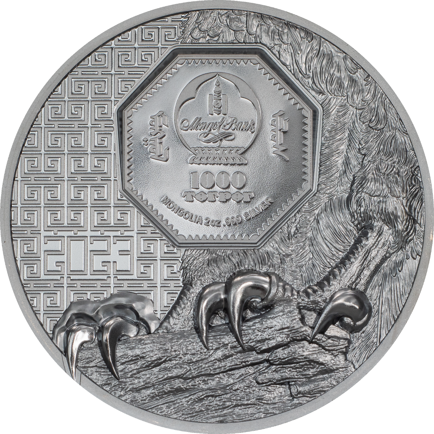 FALCON Wild Mongolia 2 Oz Silver Coin 1000 Togrog Mongolia 2023