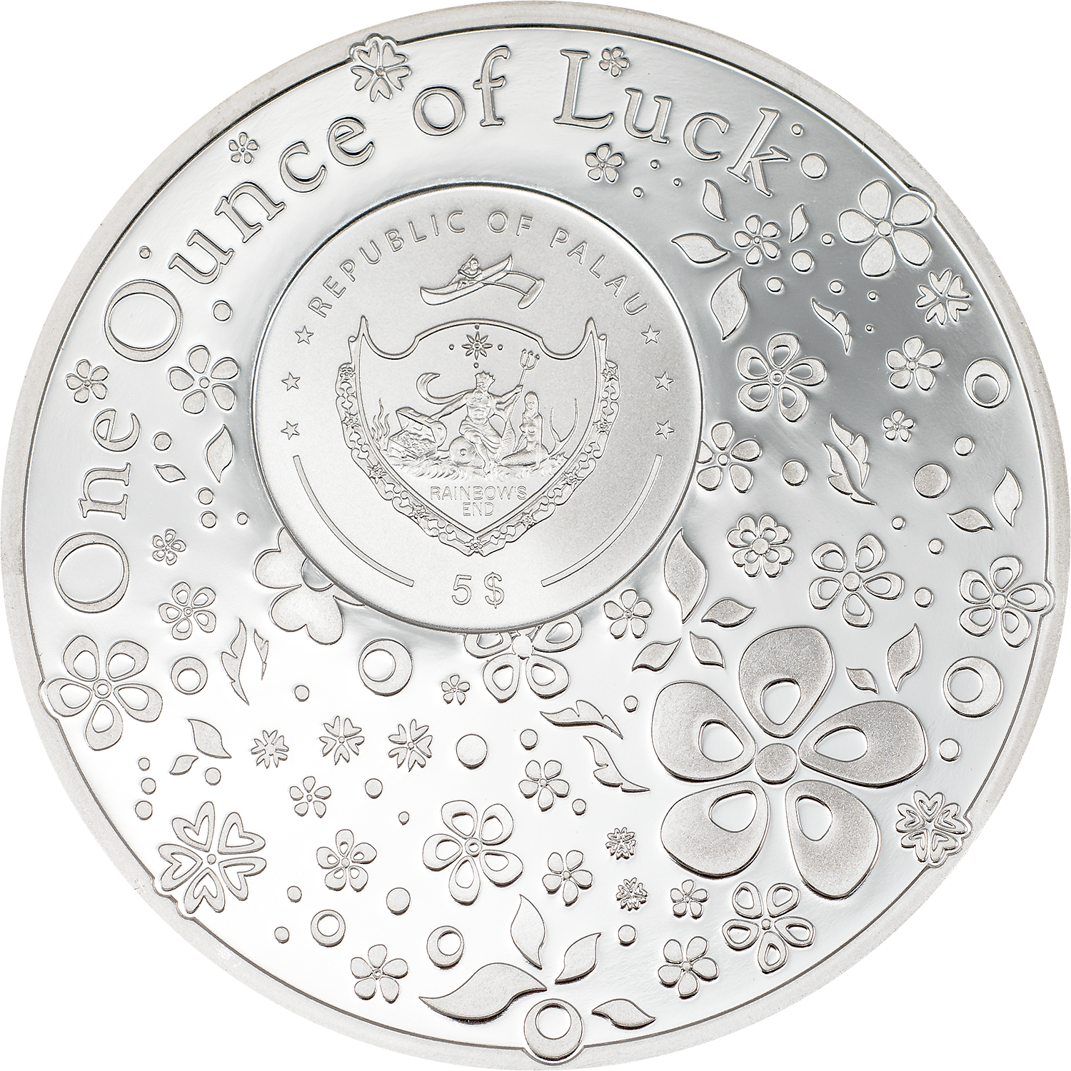 OUNCE OF LUCK Four Leaf Clover 1 Oz Silver Coin $5 Palau 2024