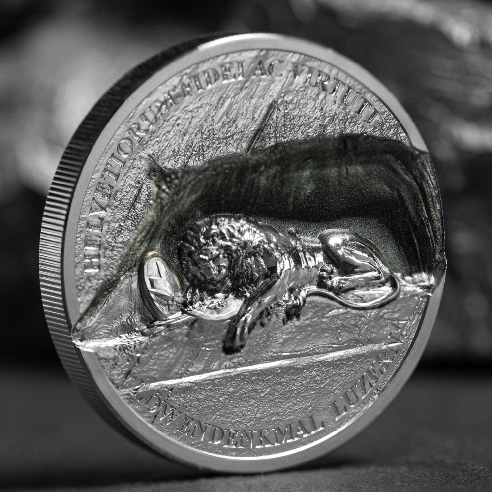 LION MONUMENT Lion of Lucerne 1 Oz Silver Coin $5 Cook Islands 2024