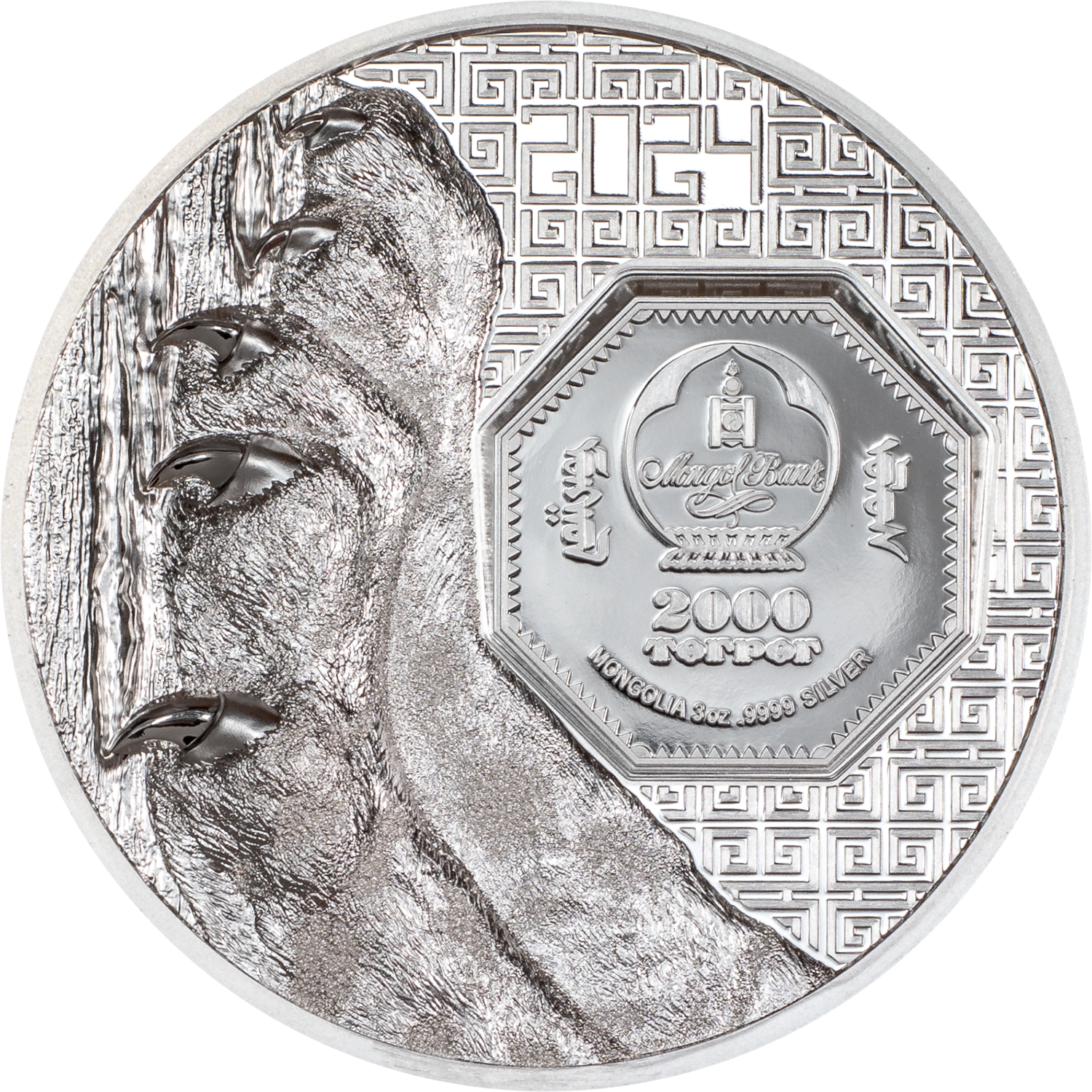 SNOW LEOPARD Wild Mongolia 3 Oz Silver Coin 2000 Togrog Mongolia 2024