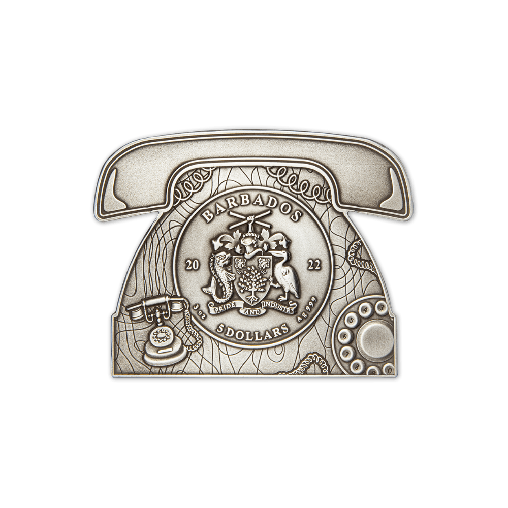 ALEXANDER GRAHAM BELL 100th Anniversary Shaped 3 Oz Silver Coin $5 Barbados 2022