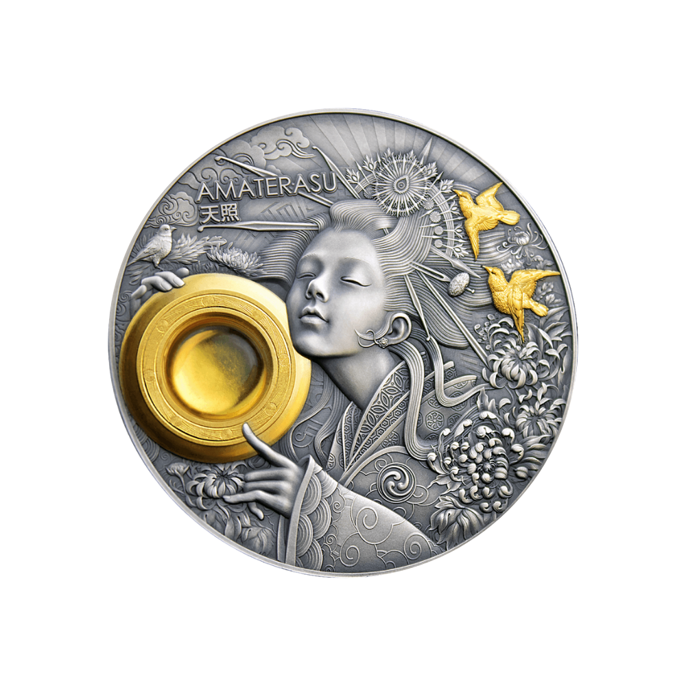 AMATERASU Divine Faces Of The Sun 3 Oz Silver Coin $5 Niue 2021