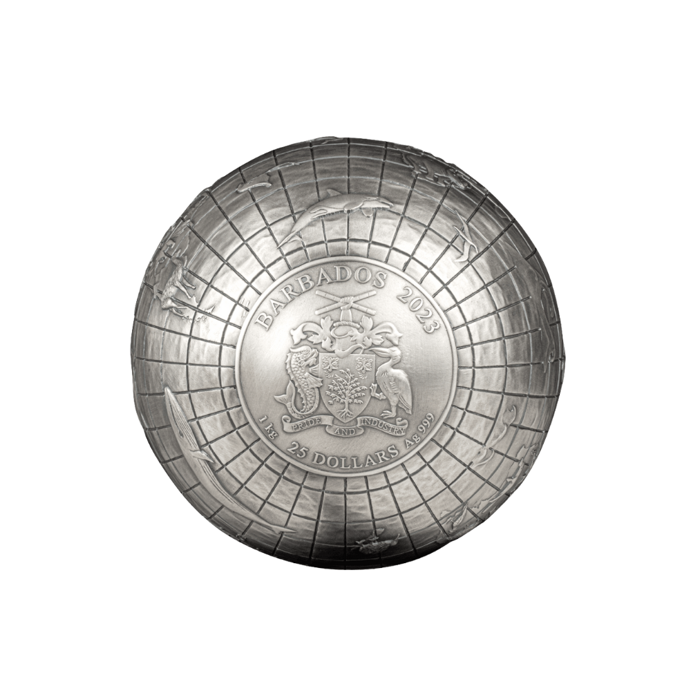 ANIMALS OF THE WORLD Spherical 1 Kg Kilo Silver Coin $25 Barbados 2023