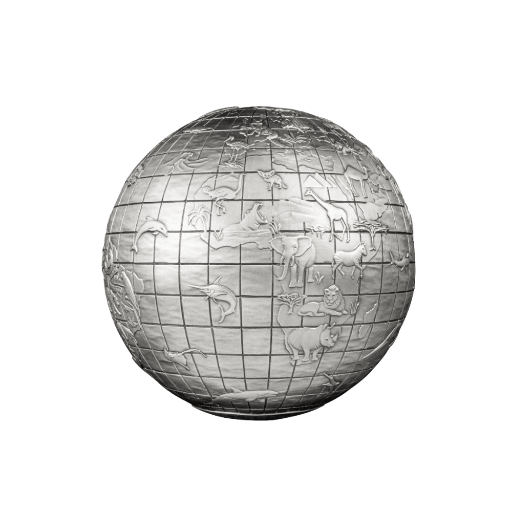 ANIMALS OF THE WORLD Spherical 1 Kg Kilo Silver Coin $25 Barbados 2023