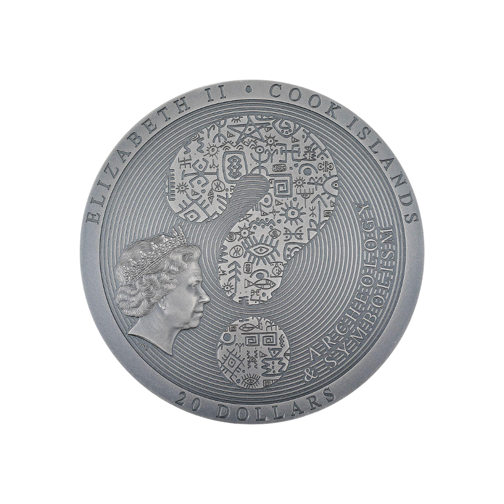 ANTIKYTHERA MECHANISM Archeology Symbolism Antiqued Gilded 3 Oz Silver Coin $20 Cook Islands 2023