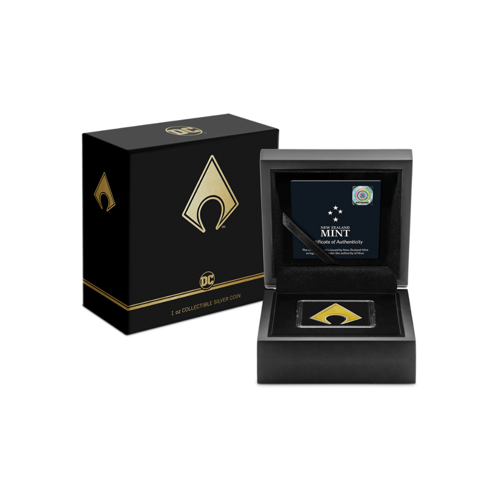 AQUAMAN™ Logo 1 Oz Silver Proof Coin $2 Niue 2021