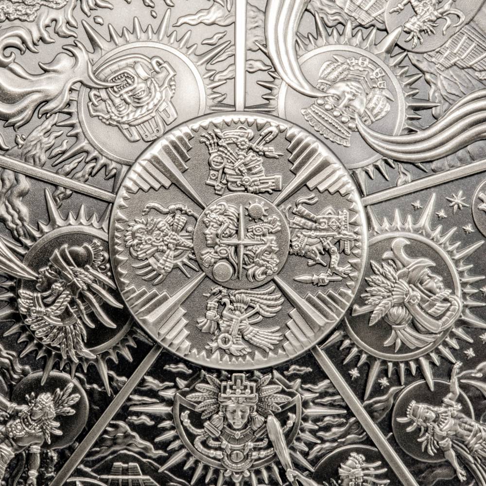 AZTEC FIVE SUNS Ages of Man Creation of World 3 Oz Silver Coin $20 Palau 2021 - PARTHAVA COIN