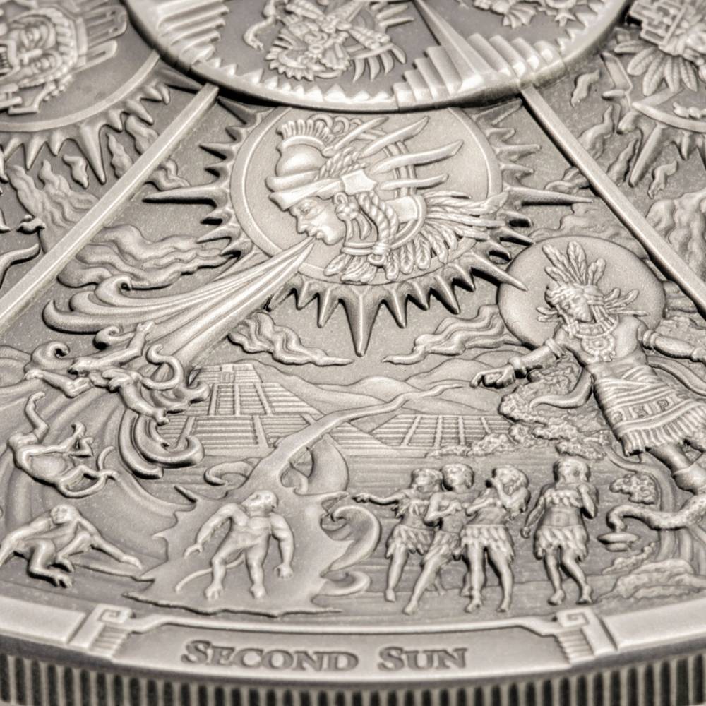 AZTEC FIVE SUNS Ages of Man Creation of World 3 Oz Silver Coin $20 Palau 2021 - PARTHAVA COIN