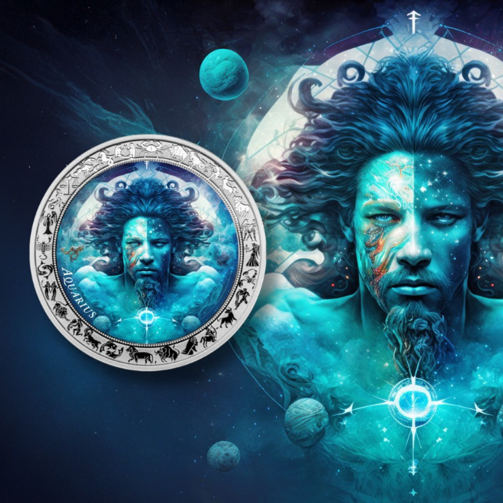 Aquarius Space Zodiac series 1 Oz Silver Coin 2025 POPCOINS