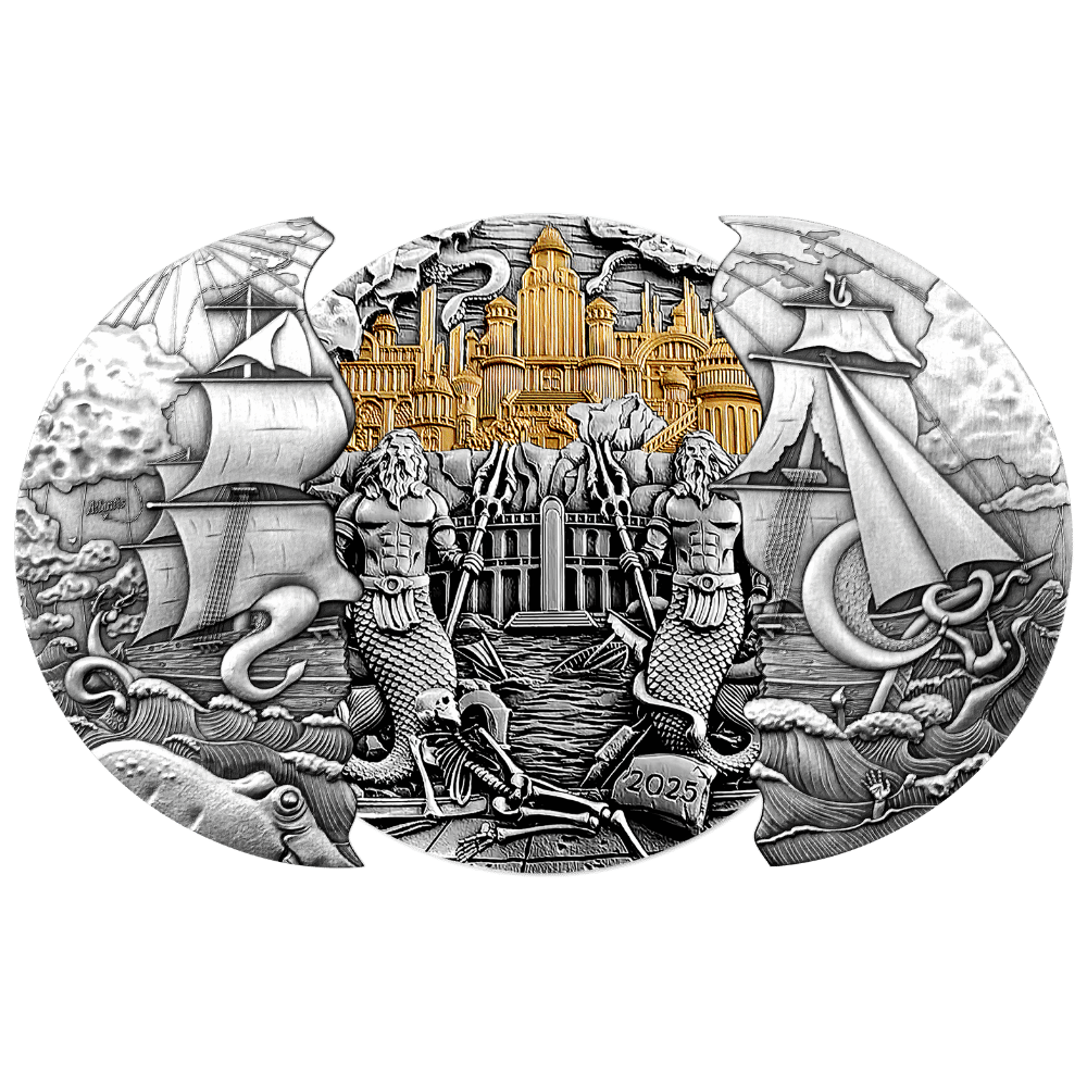 Atlantis Sliding Door Technique 5 Oz Silver Coin 2025 reverse opened