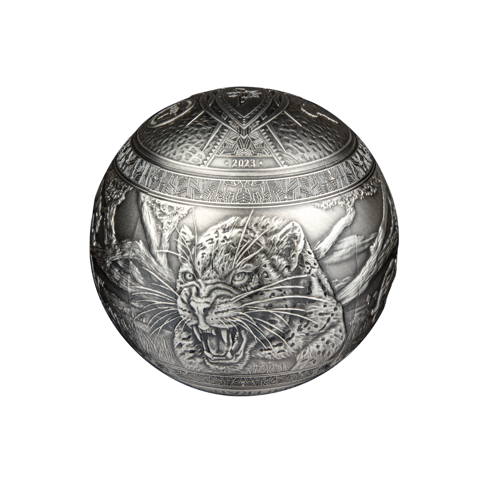 BIG FIVE LEOPARDS Spherical 1 Kg Kilo Silver Coin 1000 Francs