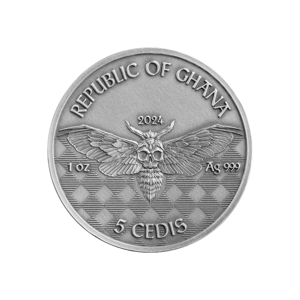 BIKER Memento Mori 1 Oz Silver Coin 5 Cedis Ghana 2024