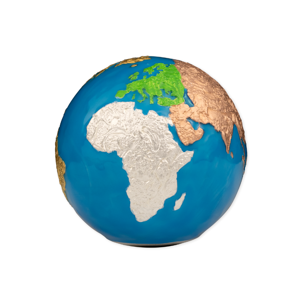 BLUE MARBLE Glow in the Dark Planet Earth 5 Oz Silver Coin $5 Barbados 2024