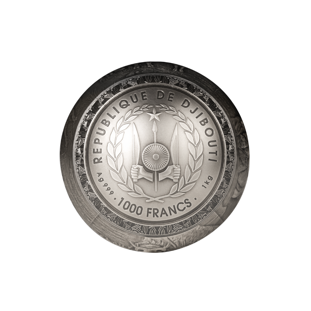 BUFFALO Big Five Spherical 1 Kg Kilo Silver Coin 1000 Francs Djibouti 2024