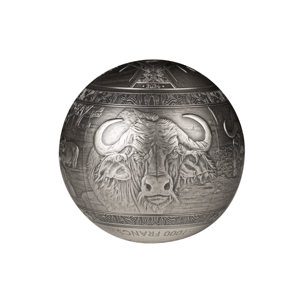 BUFFALO Big Five Spherical 1 Kg Kilo Silver Coin 1000 Francs Djibouti 2024