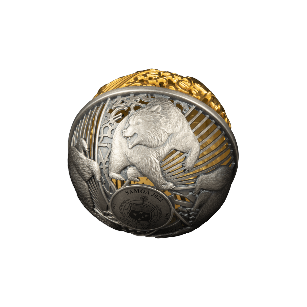 BULL AND BEAR Spherical 2 Oz Silver Coin $5 Samoa 2022