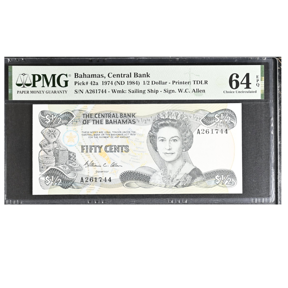 Bahamas 1/2 Dollar ND 1984 Pick 42a Choice UNC 64 EPQ
