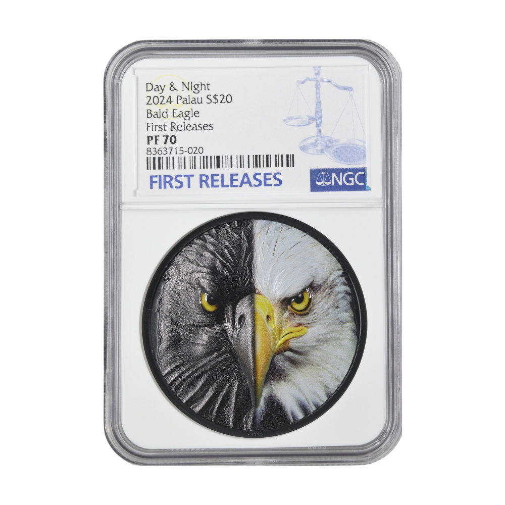 Bald Eagle Day and Night 3 Oz Silver Coin - First Releases PF 70