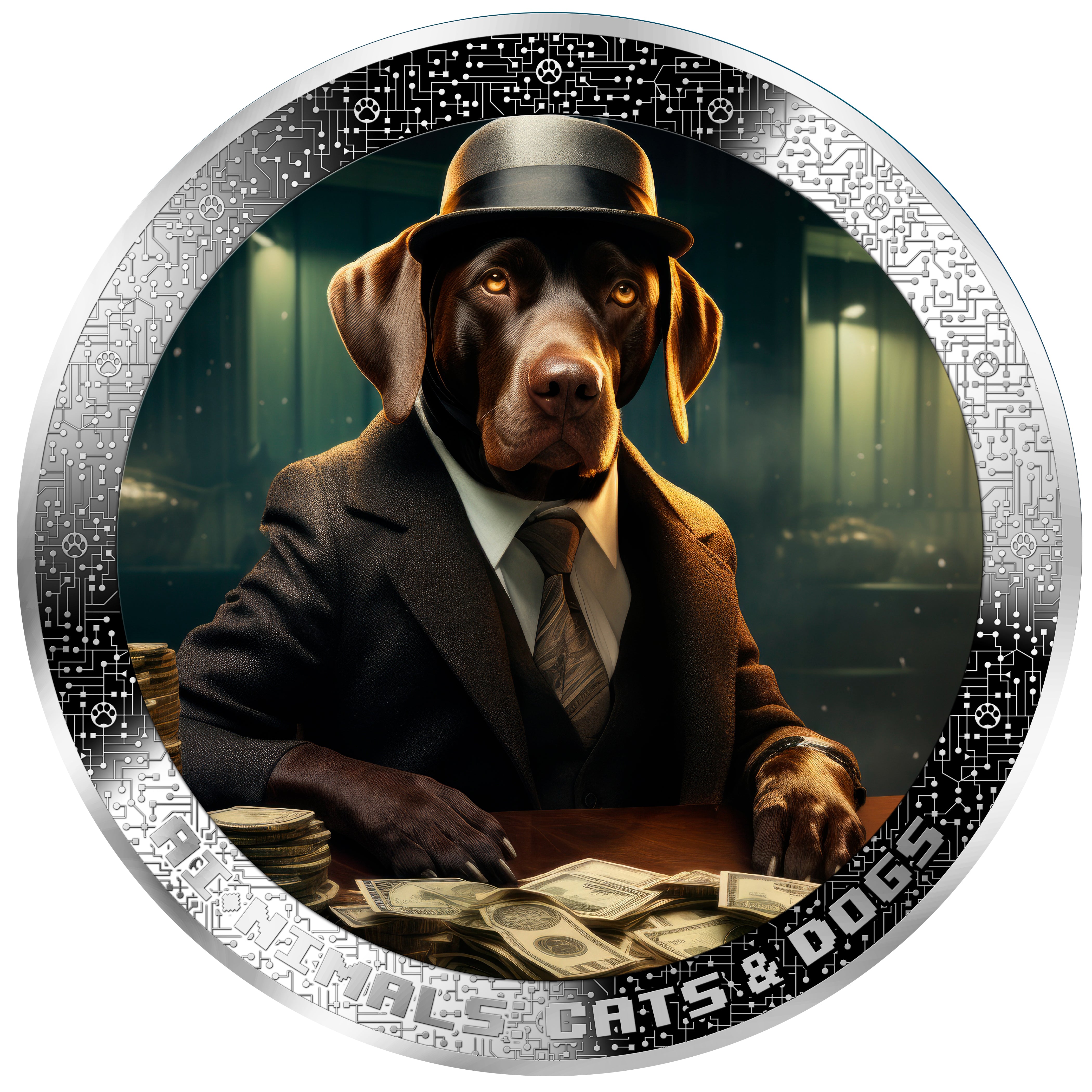 MAFIA BANKER DOG AI-NIMALS 1 Oz Silver Coin 1000 Francs Cameroon 2025 - PARTHAVA COIN