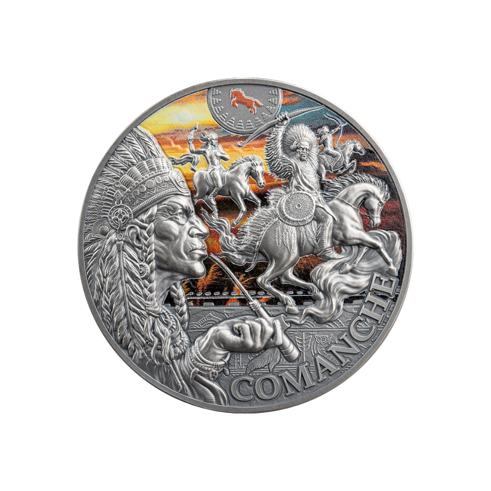 COMANCHE Tribal Spirit Colored 2 Oz Silver Coin 2000 Francs Cameroon 2024