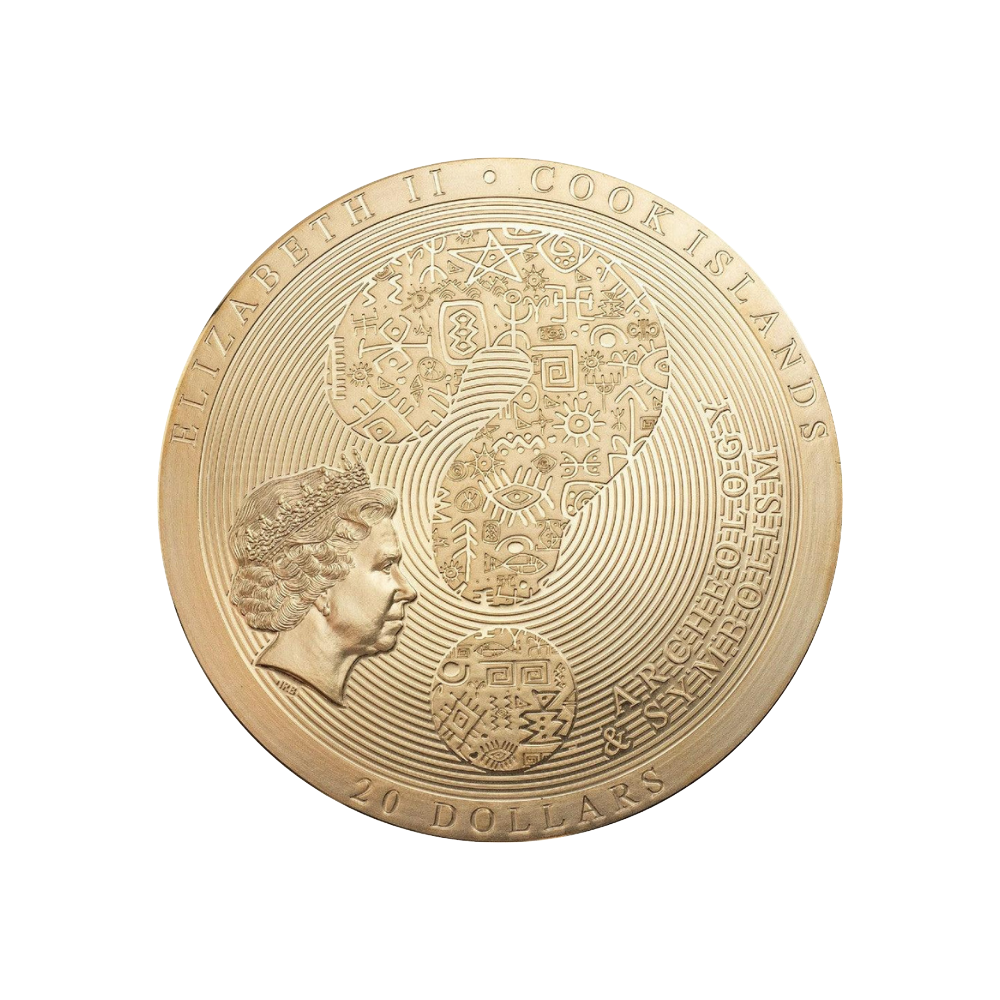COYOLXAUHQUI STONE Gilded Archeology Symbolism 3 Oz Silver Coin $20 Cook Island 2021