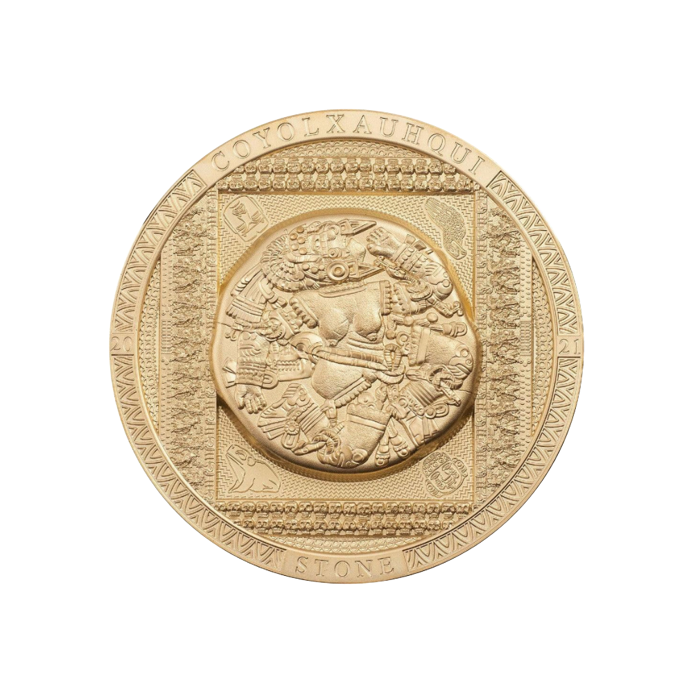 COYOLXAUHQUI STONE Gilded Archeology Symbolism 3 Oz Silver Coin $20 Cook Island 2021