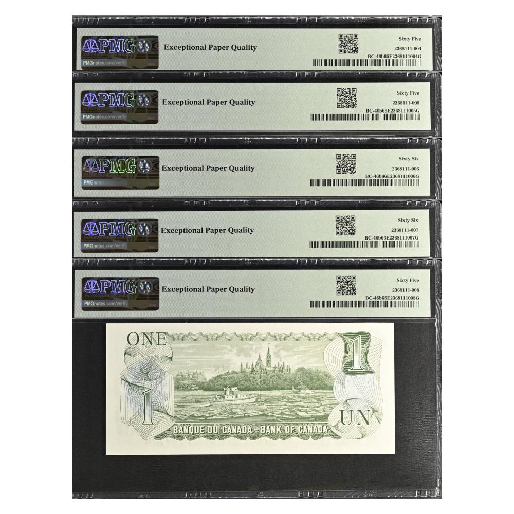 Canada 1 Dollar 1973 Pick BC-46b Gem UNC 65 EPQ 5 Unique Serial Numbers
