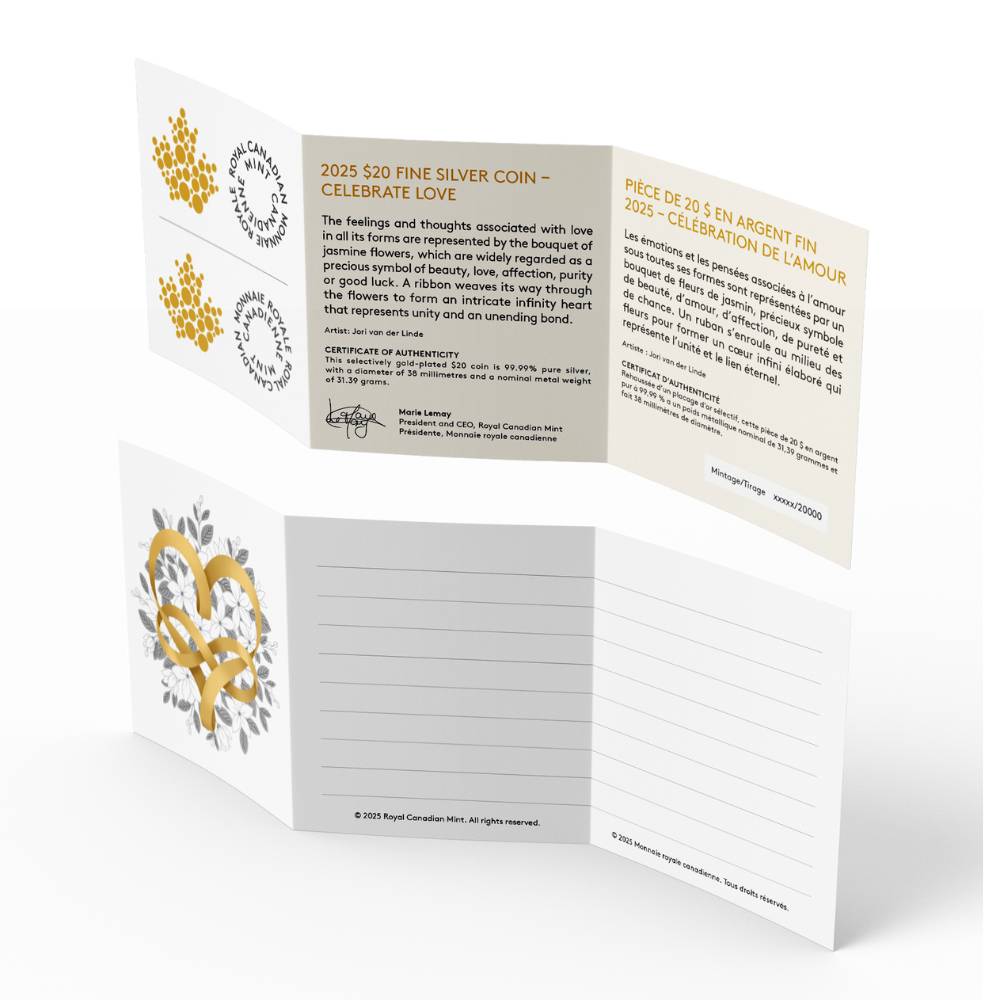 Celebrate Love 1 Oz Fine Silver Coin 2025 Canada opened certificate - Royal Canadian Mint