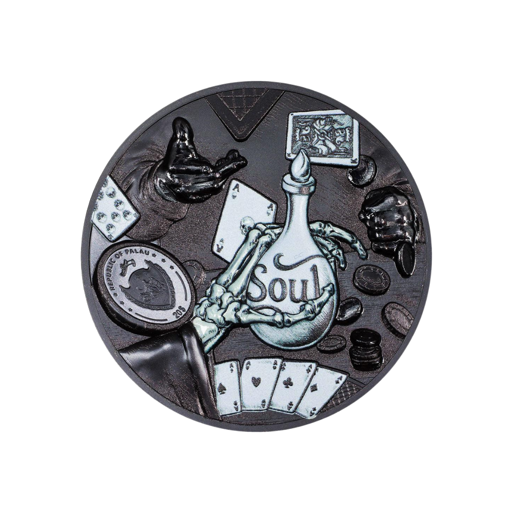 DARK ROYAL FLUSH You Can't Cheat Death 3 Oz Silver Coin $20 Palau 2022