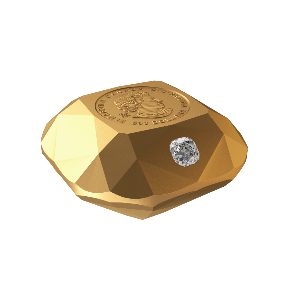 DE BEERS Ideal Cushion Diamond Pure Gold Coin $500 Canada 2024